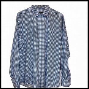 BUGATCHI Classic Fit Men’s Shirt – Size XL – Blue/Pink White Geometric Check ✨